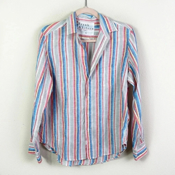 Frank & Eileen 100% Linen Style Eileen Stripe Button Down Shirt size XS - Picture 5 of 14